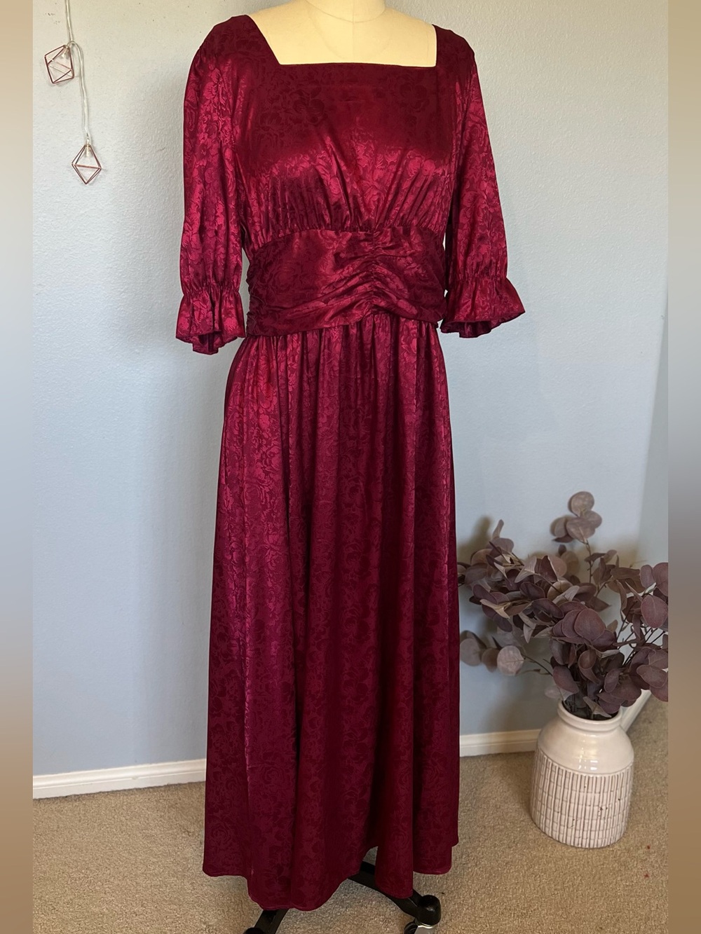 Deep Red Jacquard Maxi Dress